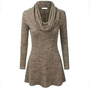 Lagenlook Cowl Neck Tunic Sweater Dress Woman 2X Taupe Earthy Brown Doublju USA